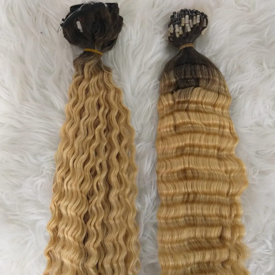 Micro Loop Weft Hair Extensions with Beads Virgin Raw Remy Vietnamese Hair Cuticle Aligned Double Drawn Ombre Blond 613 Curly