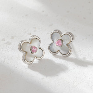 Muyu <b>Four</b> <b>Leaf</b> <b>Clover</b> Stud <b>Earrings</b> S925 Sterling Silver Inlay Flower Design For Women - Product Image 4