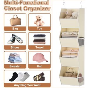Hanging Closet Organizer 4 <b>Shelf</b> Foldable Fabric Storage With Mesh Pocket For Clothes Bedroom Use - Product Image 6