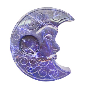 Portacandele Naturale in Ametista a Forma di Luna, Portacandele in Cristallo di Sodalite per Decorazione Casa - Product Image 4