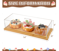 Support à gâteau rectangulaire avec couvercle Porte-assiette à gâteau en bambou Plateau à dessert à biscuits avec couvercle