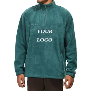 Oem Custom 100% Polyester Sweatshirt Hoodie Quarter Zip No Hood Zip up Micro Polar Fleece Stand Men Knitted Pullover Plain Dyed