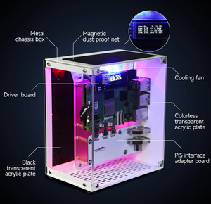 立方体Pi覆盆子5保护壳，带有机发光二极管显示冷却风扇Rgb灯M 2固态硬盘支持防尘磁网金属 - Product Image 3
