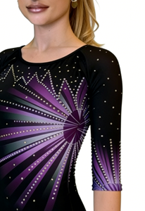 Combinaison de <span class=keywords><strong>gymnastique</strong></span> personnalisée violette et noire avec manches élastiques pour la compétition de <span class=keywords><strong>gymnastique</strong></span> artistique - Product Image 5