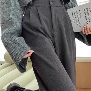 Grey Woolen Polyester Boot Cut Suit Pants <strong>Women</strong> Autumn-Winter 2025. New Style. High-Waisted. Thickly <strong>Lined</strong>. Regular Fit. Pants - Product Image 4