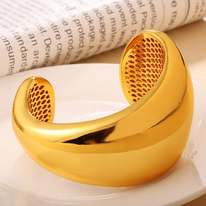 European American Trendy Gold Wide <b>Bangle</b> <b>Copper</b> Plated 18K Fashionable Open Cuff Bracelet For Women Party Jewelry - Product Image 3