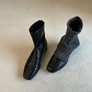 Versión en Piel de Vaca ~ Botines Minimalistas de Cuero para Mujer con Punta Cuadrada, Versátiles, Retro, con Cremallera Trasera, Elásticos, Ajustados y a la Moda - Product Image 5