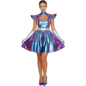 Falda espacial iridiscente holográfica para mujer, disfraz sexy de cosplay, traje de fiesta de Halloween para adulto, etiqueta de origen transfronterizo - Product Image 1