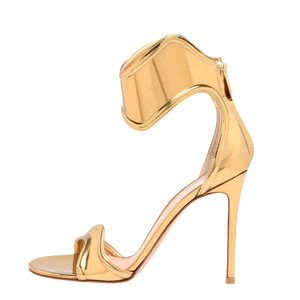 Zapatos de tacón alto para mujer con cremallera trasera, sandalias metálicas de charol con punta abierta y tira única en el tobillo - Product Image 1