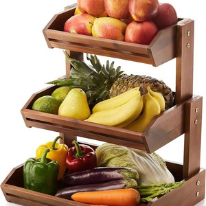 Wooden Multi Layer Fruit Vegetable Rack <b>Kitchen</b> Storage Organizer High Capacity Rectangle Design For Spice And Bread - Product Image 2