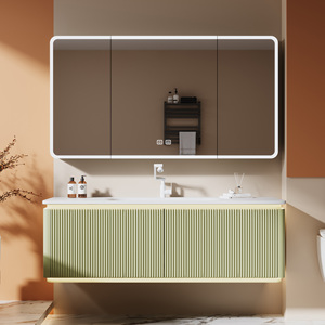 Meuble-lavabo <span class=keywords><strong>de</strong></span> <span class=keywords><strong>salle</strong></span> <span class=keywords><strong>de</strong></span> <span class=keywords><strong>bain</strong></span> d'hôtel moderne avec armoire en bois massif, miroir intelligent, rangement, quincaillerie à fermeture douce <span class=keywords><strong>de</strong></span> qualité supérieure et design mural - Product Image 3