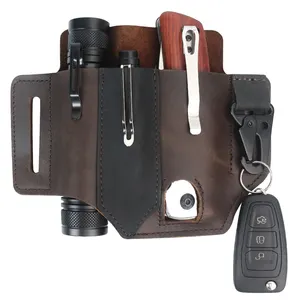 Multitools vita Organizer cintura fodero fondina campeggio all'aperto torcia tattica custodia in vera pelle Edc Pocket Tools Pouch