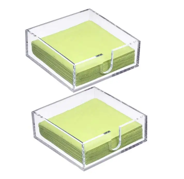 Wholesale Custom Clear Acrylic Cocktail Napkin Holder Square Rectangle Napkin Holder for Lunch Dinner Guest, Kitchen, Bathroom