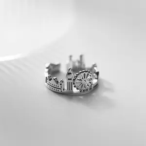 925 Sterling Silver Unique Castle Shape Adjustable Open Knuckle Finger Rings Fine Jewelry for Women