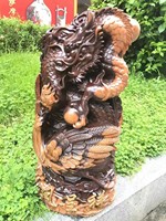 Personnalisé Noir Bois De Santal Dragon Phoenix Statue Chinois Traditionnel Feng Shui Sculpture pour Bonne Maison Meubles Salon