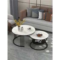 Table d'appoint grise de salon haute brillance au design de luxe 2 pièces pieds en métal petite Table basse ronde de café