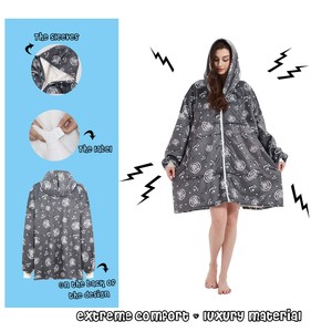 New Custom Design Printing <strong>Oversized</strong> Sweatshirt <strong>Blankets</strong> Warm Sherpa Wearable Hooded <strong>Blanket</strong> <strong>Hoodie</strong> With Zipper for Adult Kids - Product Image 3