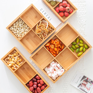 Bamboo Wood Divided Snack <b>Tray</b> 8-11 Compartments Rectangle Food <b>Storage</b> Living Room Use - Product Image 2