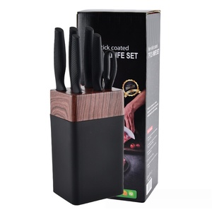 Ensemble de couteaux de cuisine 7 pièces, revêtement antiadhésif noir, acier inoxydable, ensemble de couteaux de chef avec ciseaux de cuisine pour la cuisine à domicile, OEM - Product Image 1