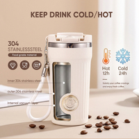 Mug à café isotherme Everich 350 ml en acier inoxydable à double paroi avec couvercle à poignée en corde portable et base antidérapante en silicone