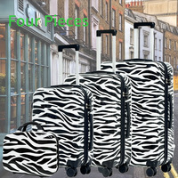 Ensemble de valises de voyage à roulettes pivotantes en ABS+PC avec motif léopard imprimé, 4 pièces, 14, 20, 24, 28 pouces