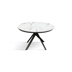 Adelaide Extendable <b>Round</b> <b>Table</b> 120 To 170 Cm <b>White</b> Statuary Marble Top Black Metal Legs Internal Use - Product Image 1
