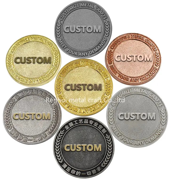 Custom Gold And Silver Engraved Logo Blank Coin 3cm/4cm/5cm Round Solid Brass Metal Engraved Challenge Coin