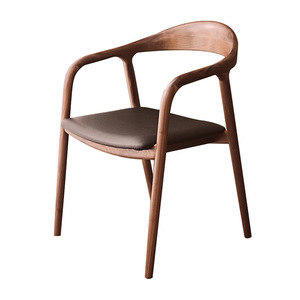 Chaise de salle à manger moderne en bois massif avec revêtement en cuir, design épée en noyer noir, mobilier pour la maison, le bureau, l'hôtel, la salle de bain - Product Image 3