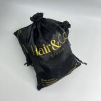 Pochettes en satin noir avec logo personnalisé, impression dorée, sacs en satin de soie pour perruques, extensions de cheveux, emballage pour salon de beauté, sacs cadeaux