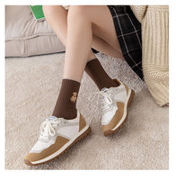 Chaussettes tricotées coréennes en coton blanc avec logo brodé, motif ours mignon, couleur unie, style japonais JK, pour étudiantes
