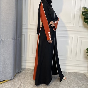 Elegant Kimono Two Colors Stitching Design Long Sleeve With Buttons Full Length Open Abaya <b>Cardigan</b> Dubai Collection 1892# - Product Image 2