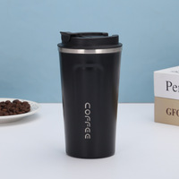 Mug isotherme en acier inoxydable noir de 510 ml avec couvercle rabattable, pour le bureau, la maison, les jus, le lait, le thé, bouteille isotherme pour les voyages en plein air