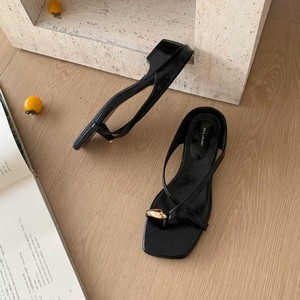 LUXURY Heeled Sandals Women Square <b>Toe</b> Low <b>Heel</b> Slip-On Metal Buckle Elegant Solid Color Summer Patent Leather - Product Image 4