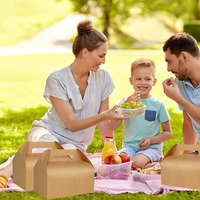 Boîtes à lunch en papier de qualité alimentaire Vente en gros Party Favors Pique-nique Affaires Noël Grand pignon Cadeau avec poignées