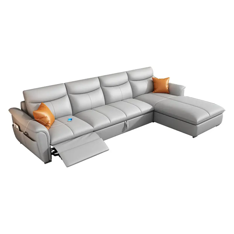 Sofá de couro italiano camada minimalista couro sala combinação elétrica multi-funcional sofá Deluxe sofá-cama retrátil