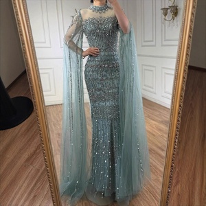 Serene Hill LA72714A Silvery Gray High Neck Beaded Evening <strong>Dress</strong> with Cape Sleeves Arabic Wedding Party Gowns <strong>for</strong> <strong>Women</strong> - Product Image 2