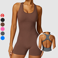 Nouveau femmes une pièce sans couture sans manches coupe serrée combinaison de gymnastique femme entraînement barboteuse évider dos Yoga body