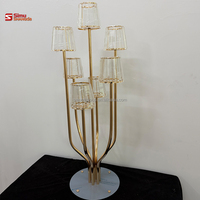 Décor d'événements personnalisé en usine, centres de table de mariage uniques, bougeoirs en métal doré avec supports de bougies chauffe-plat en cristal