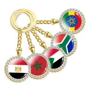 Porte-clés drapeau National de l'afrique du sud, de l'inde, du Congo, du maroc, de la lituanie, de la zambie, bijoux en cristal et diamant, porte-clés doré