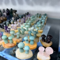 Figurine sculptée en cristal naturel double champignon, mini-statue en pierres précieuses mélangées, ornement de bureau en cristal de guérison Reiki, vente en gros