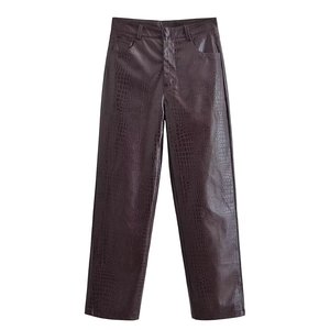 Abbigliamento Autunnale da <span class=keywords><strong>Donna</strong></span> 2025, Nuova Moda Casual, Pantaloni in <span class=keywords><strong>Pelle</strong></span> Versatili, Pantaloni Dritti Retrò Chic da <span class=keywords><strong>Donna</strong></span> con Vita Alta e Cerniera. - Product Image 1