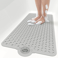 Tapis de bain antidérapant OTHWAY pour baignoire, tapis long pour baignoire avec attrape-cheveux, grands trous de drainage, tapis de douche pour l'intérieur de la douche, lavable en machine, gris