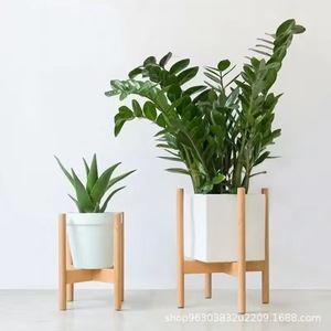 Support pour plantes en bois massif avec base pour pot de fleurs pour la maison, le balcon, le salon - Product Image 1