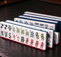 Ensemble de Mahjong Américain Bleu Profond de Luxe, Tuiles de Mahjong Élégantes à Motifs Floraux Panda & Dragon pour le Divertissement à Domicile