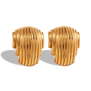Geometric Cuff Earrings Gold Plated <b>Titanium</b> Steel Irregular Vertical Stripe Design Fashion Statement Jewelry - Product Image 5