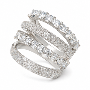 Anello Geometrico Stratificato con Zirconi per Donne, Elegante Gioiello da Dito alla Moda - Product Image 1
