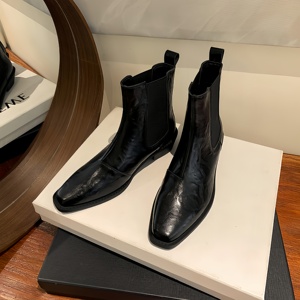 Bottes pour femmes faites à la main en cuir véritable, bout carré, talon épais, fermeture éclair, bottes modernes pour femmes, grandes tailles - Product Image 3