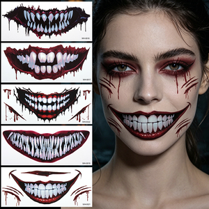 Precio de fábrica: <span class=keywords><strong>Tatuaje</strong></span> temporal no tóxico de maquillaje de terror realista con boca sangrienta de vampiro, colmillos de Joker y sonrisa, de papel blanco indio. - Product Image 2