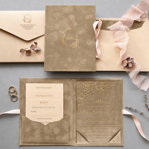 Boîte d'invitation personnalisée en velours de style européen pour anniversaire, ensemble de pochettes monogrammées, carte RSVP dorée, enveloppe et sceau de cire - Product Image 3