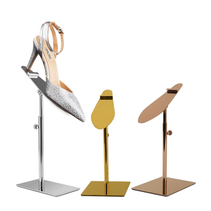 Présentoir de Vitrine pour Chaussures Doré en Acier Inoxydable à Hauteur Réglable - Product Image 1